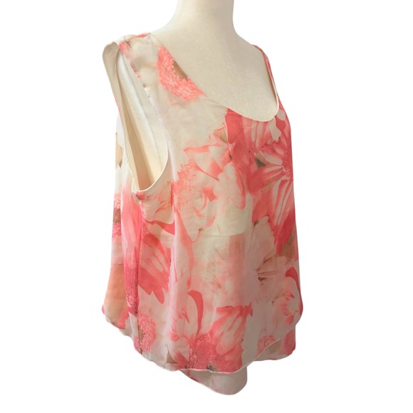Belle Dame Floral Poncho 2 Piece Set Size Large Coral Peach Sheer Layered Blouse - Picture 6 of 8